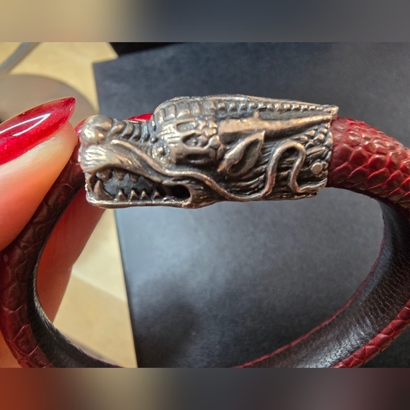 Slver And Red reptile leather and  Dragon Bracelet - Picture 6 of 11